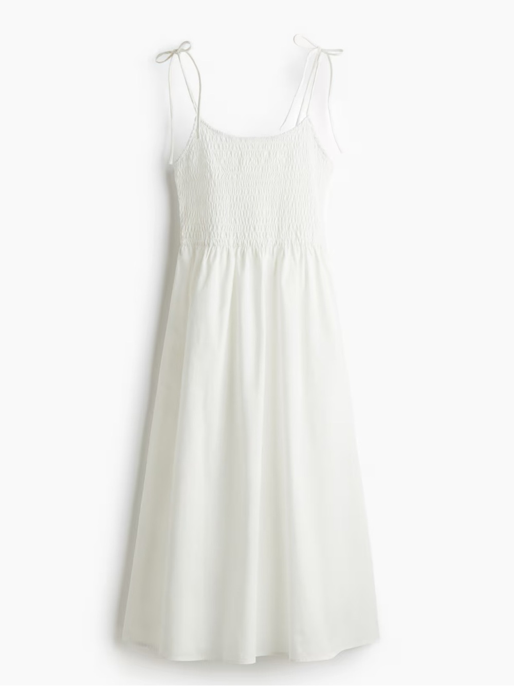 H&M White Tie-Shoulder Srap Smocked Dress